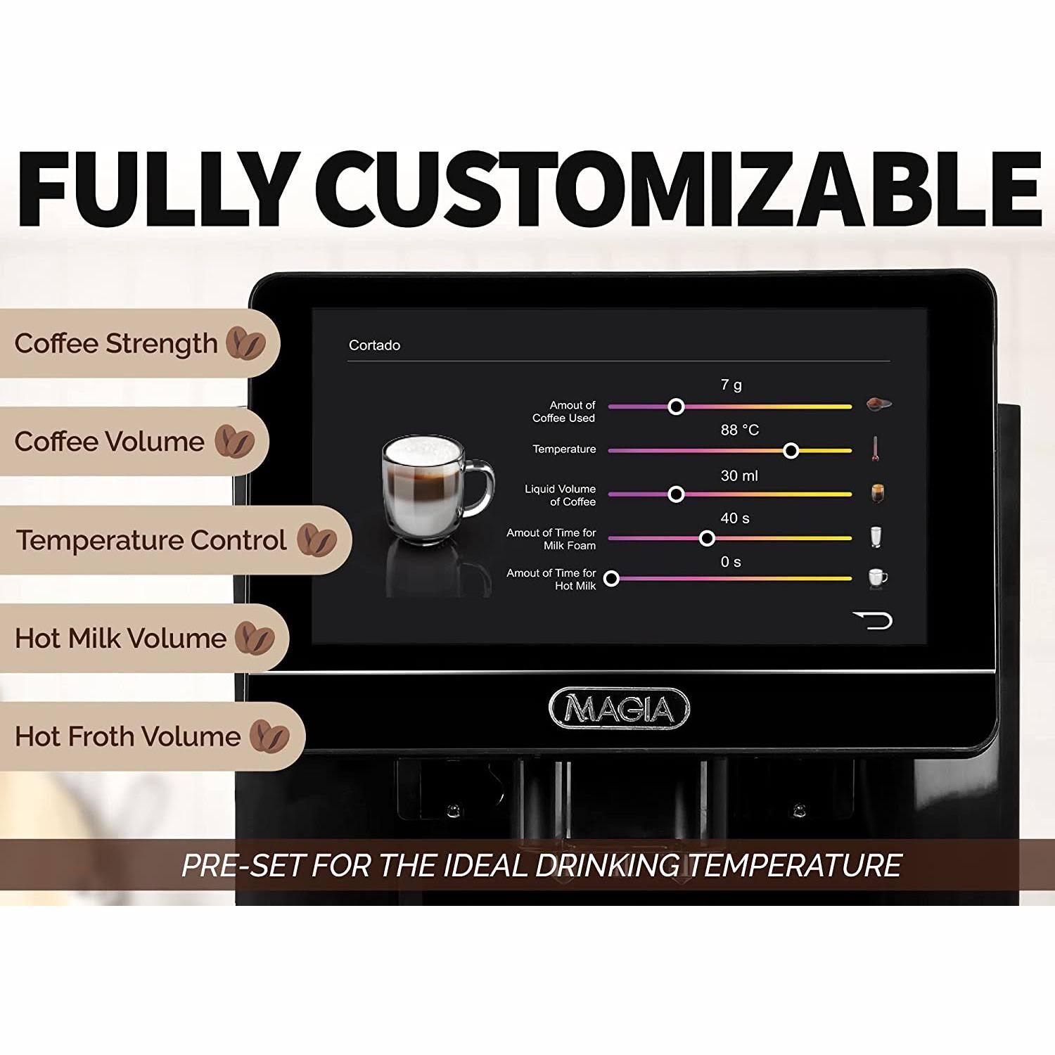 Authentic Zulay Magia Super Automatic Coffee Espresso Machine, Elegant Black