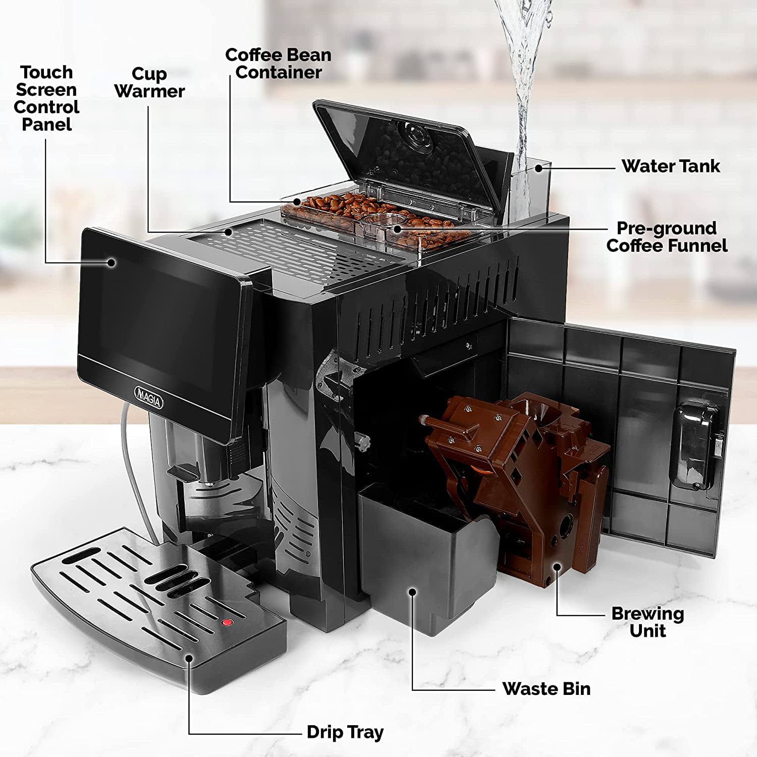 Authentic Zulay Magia Super Automatic Coffee Espresso Machine, Elegant Black